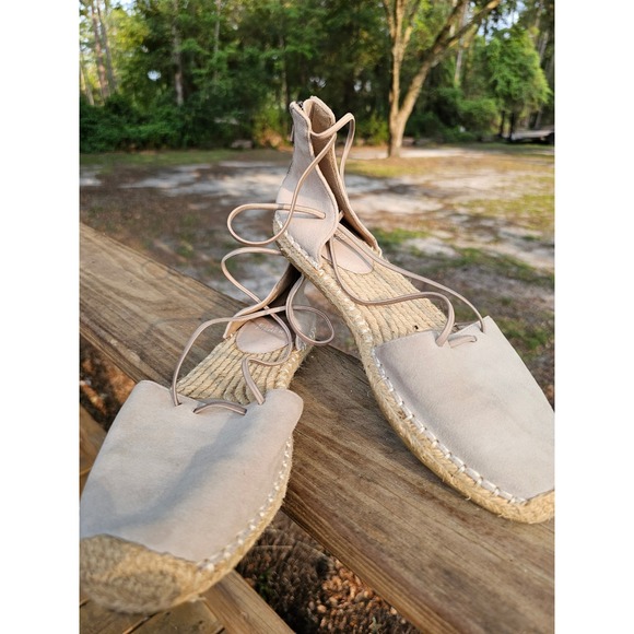 Eileen Fisher Shoes - Eileen Fisher Suede Lace Up Espadrille Flats Tan Boho Sandals Size 8
